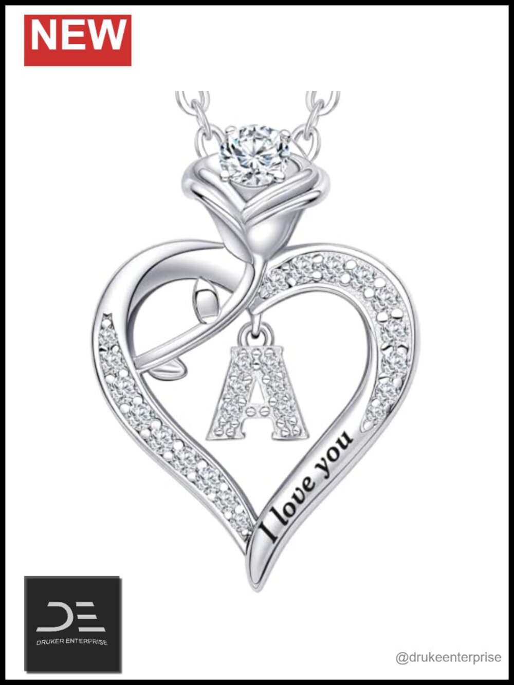 Moissanite Heart Pendant Necklace I Love You Sterling Silver Gift for Wife